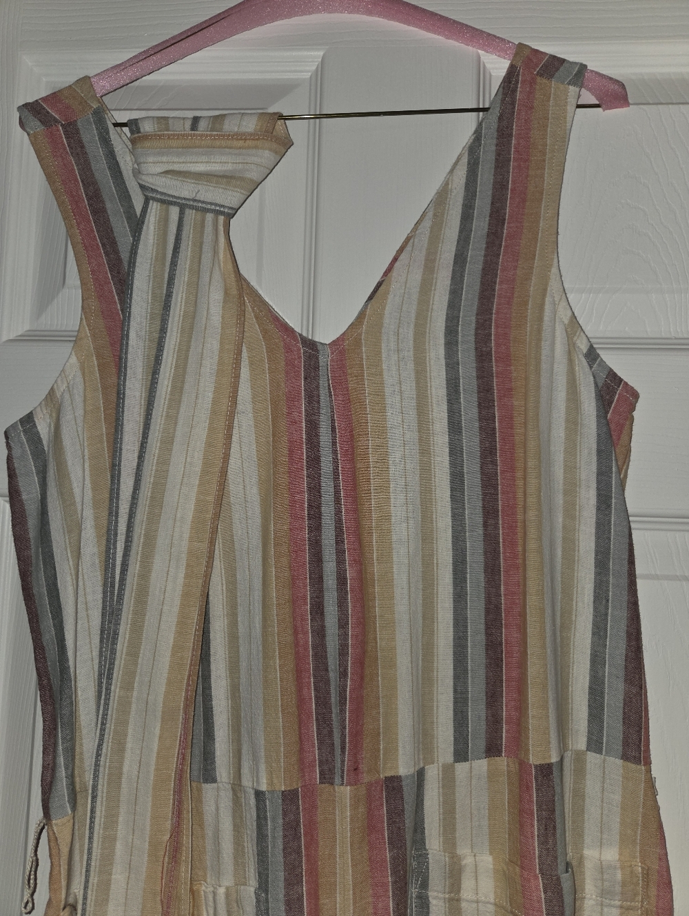 beachlunchlounge Striped V-Neck Linen Jumpsuit